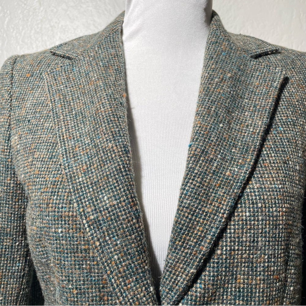 Vtg green Wool Blend Preppy Acadamia Twee Tweed Blazer Woman's small - Picture 6 of 10